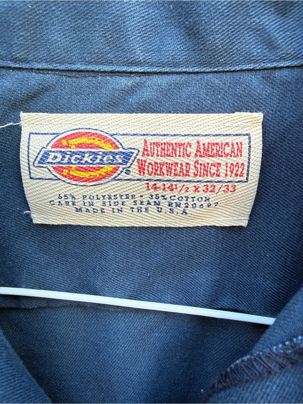1970’s industrial Dickies Navy Blue Work Shirt with Red Embroidery - Picture 9 of 10